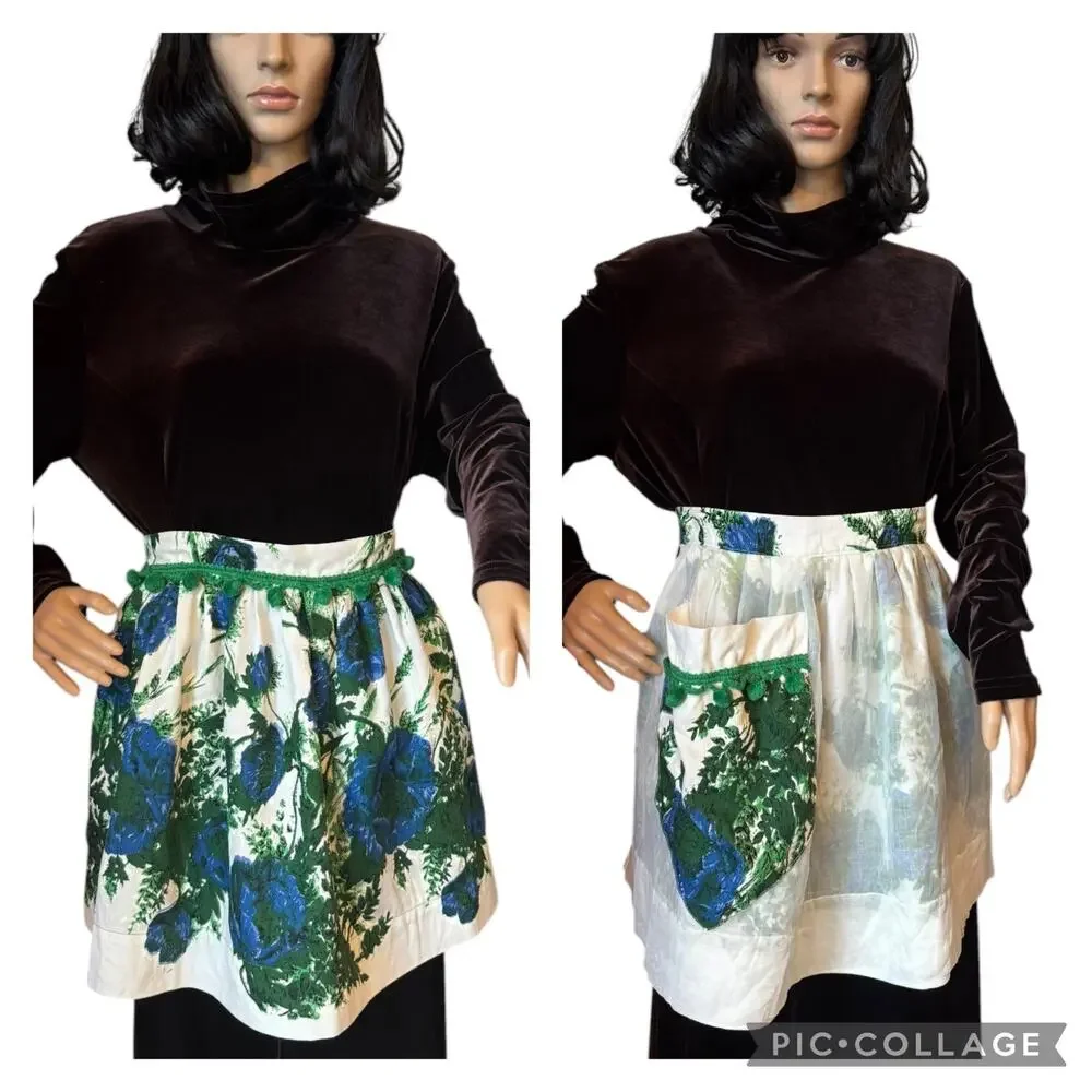 Vintage 1950s–1960s Sheer Hostess Apron Set Floral Organza Reversible